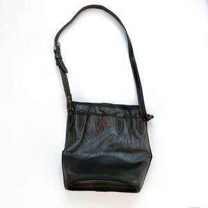 Vintage Black Gray Leather Bucket Bag